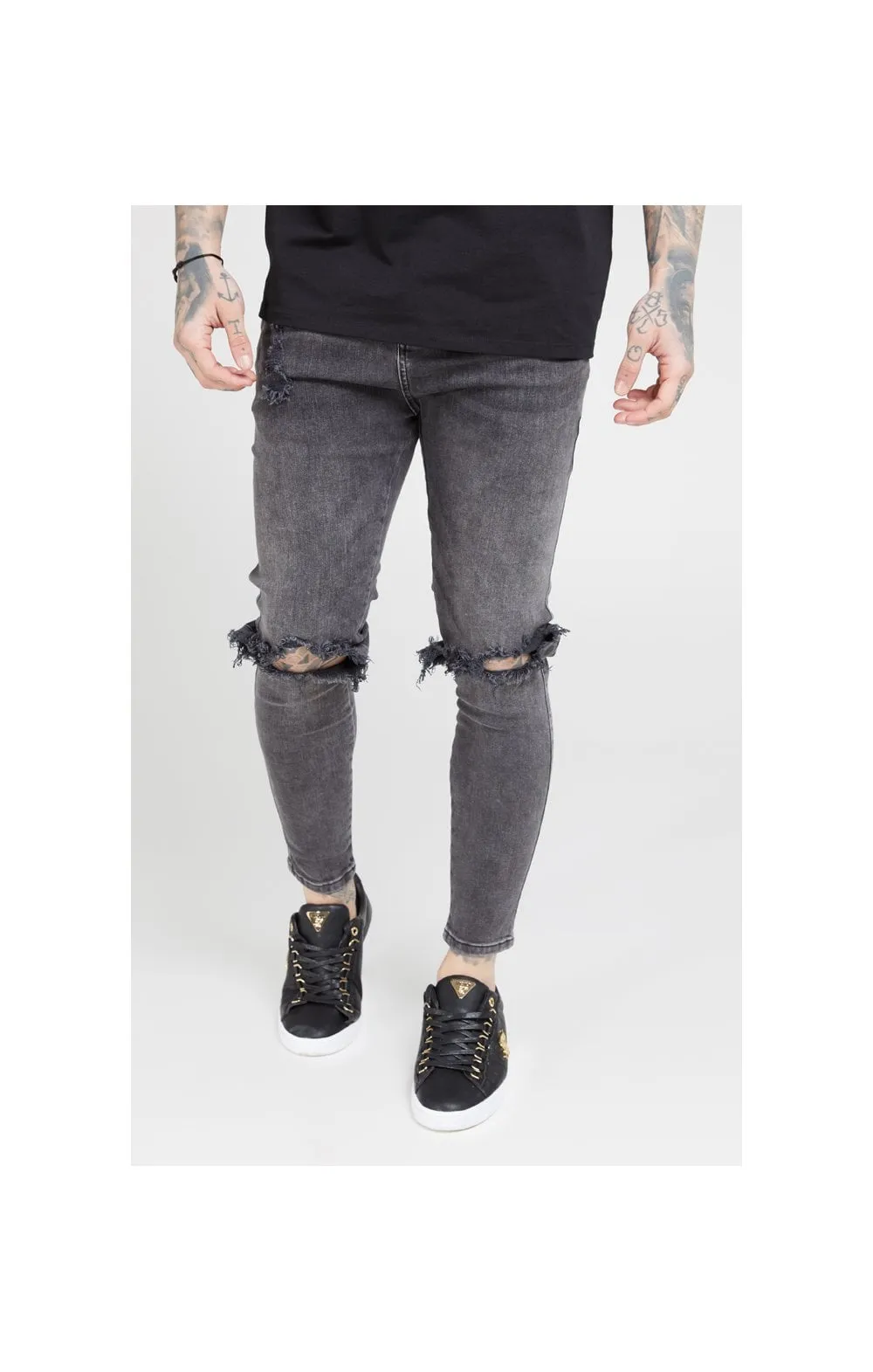 SikSilk Skinny Distressed Slice Knee Denims - Dark Grey sold by Siksilk product image thumbnail 2