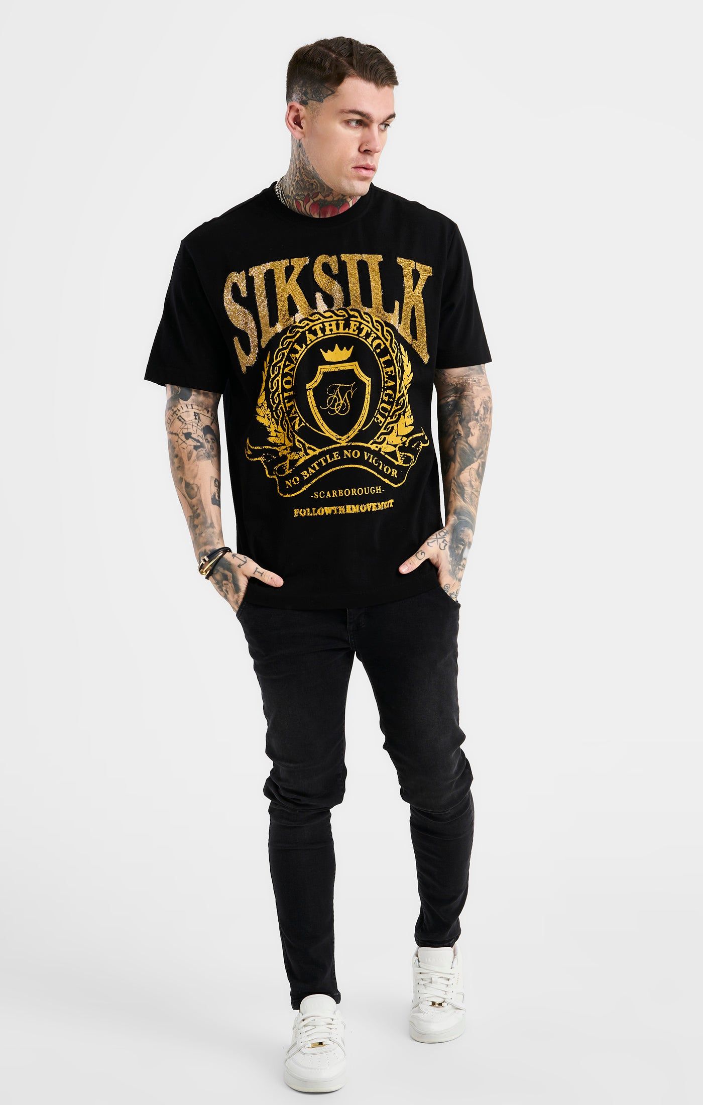 SikSilk Oversized Rhinestone Varsity T-Shirt - Black & Gold sold by Siksilk product image thumbnail 3