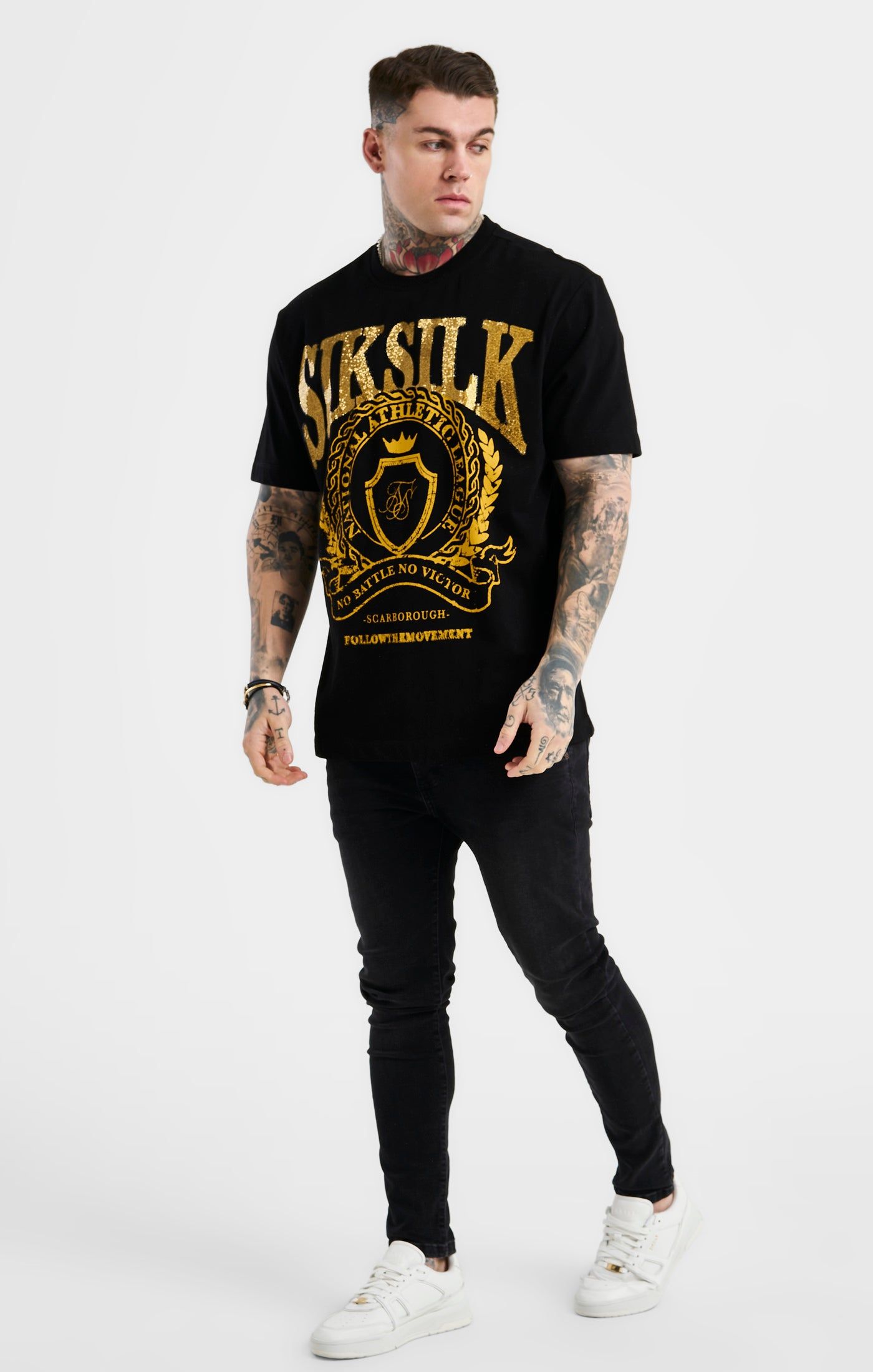 SikSilk Oversized Rhinestone Varsity T-Shirt - Black & Gold sold by Siksilk product image thumbnail 4