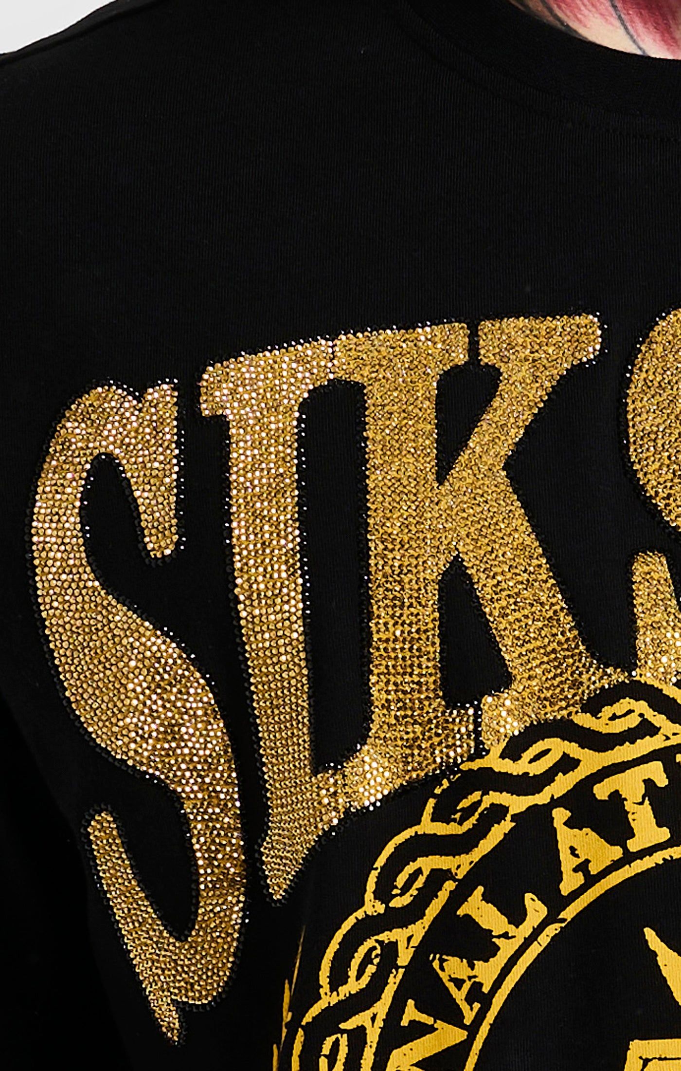SikSilk Oversized Rhinestone Varsity T-Shirt - Black & Gold sold by Siksilk product image thumbnail 2