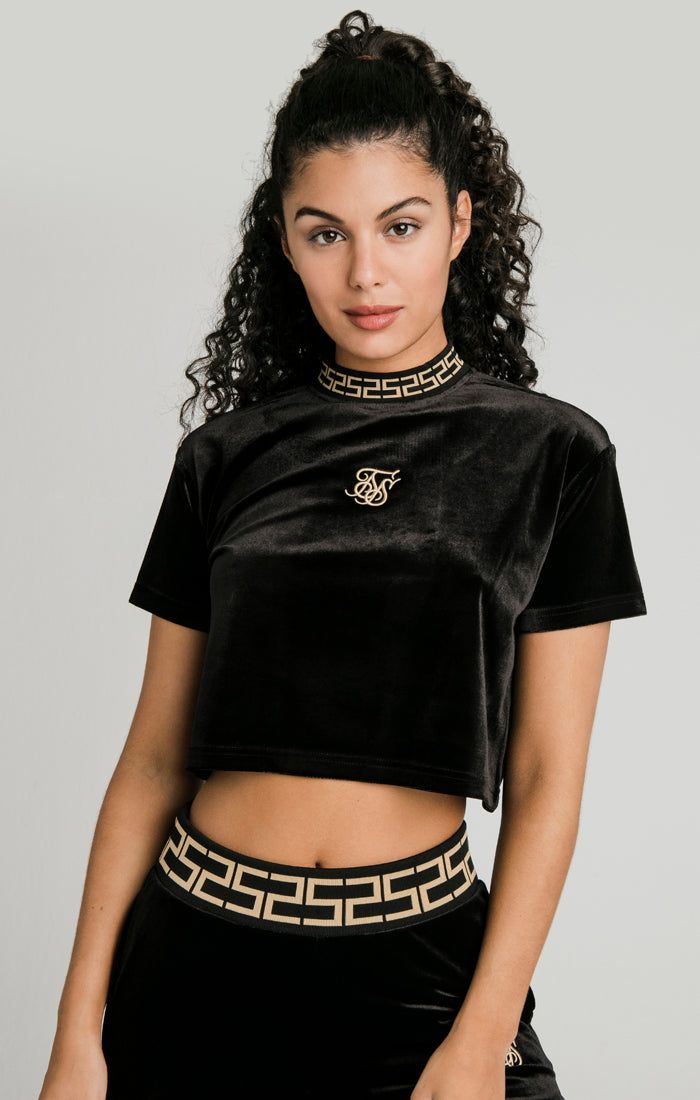 Black Velour Crop T-Shirt sold by Siksilk