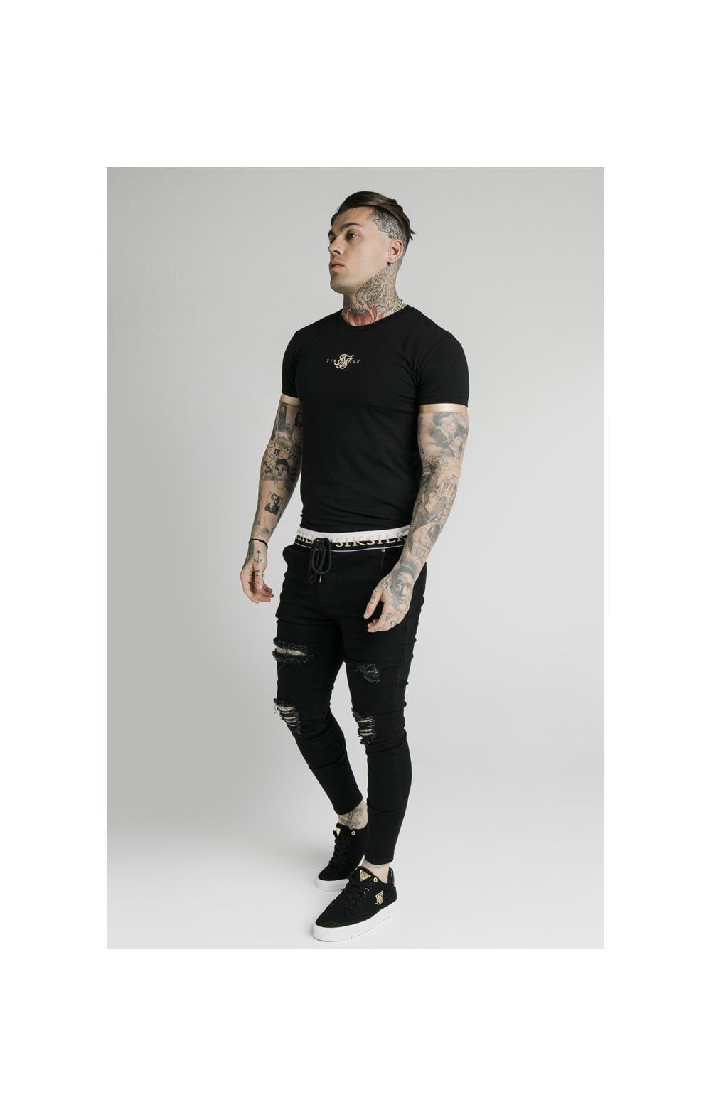SikSilk S/S Inset Cuff Gym Tee – Black & Gold sold by Siksilk product image thumbnail 9