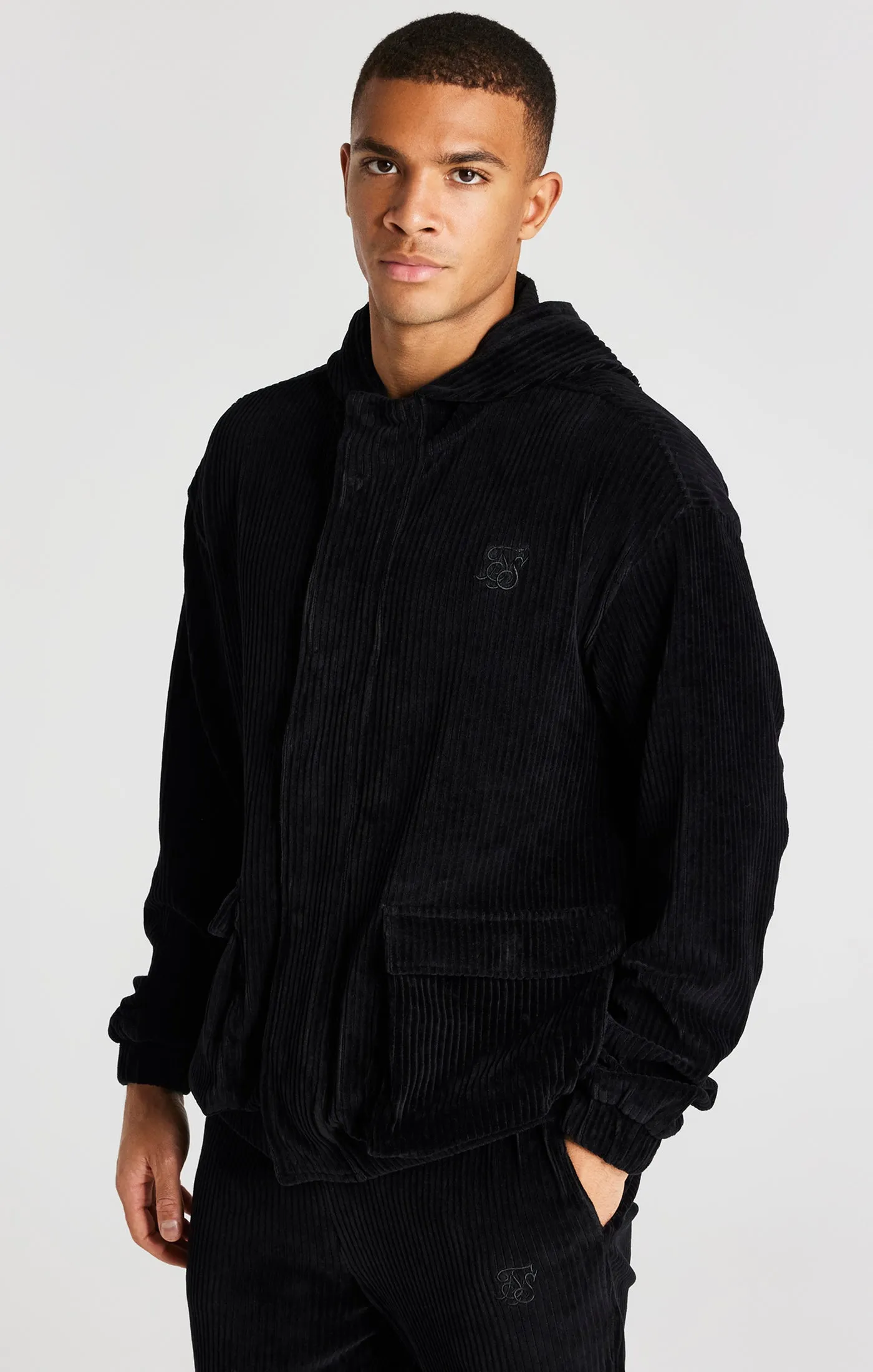 Black Corduroy Zip Thru Jacket sold by Siksilk product image thumbnail 2