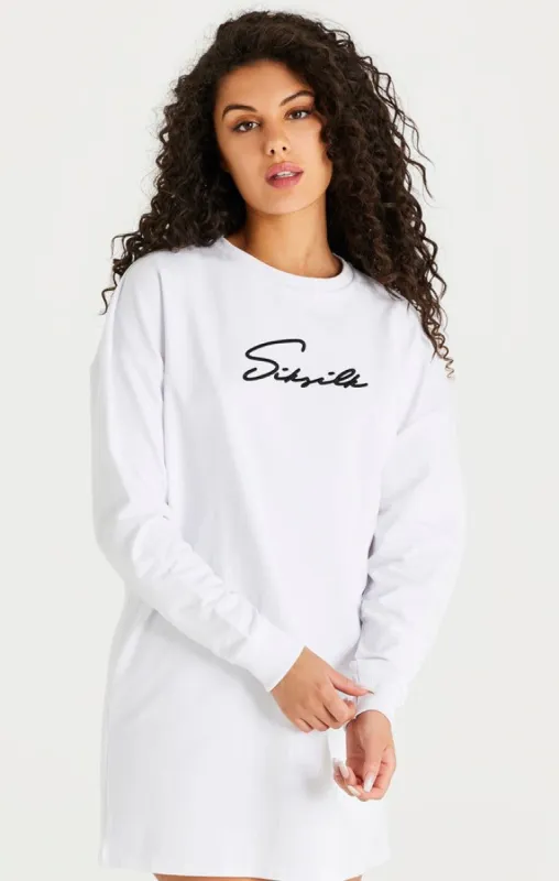 White Essential Sweatshirt Dress sold by Siksilk