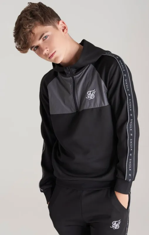 Boys Black Taped Nylon Panel 1/4 Zip Hoodie sold by Siksilk