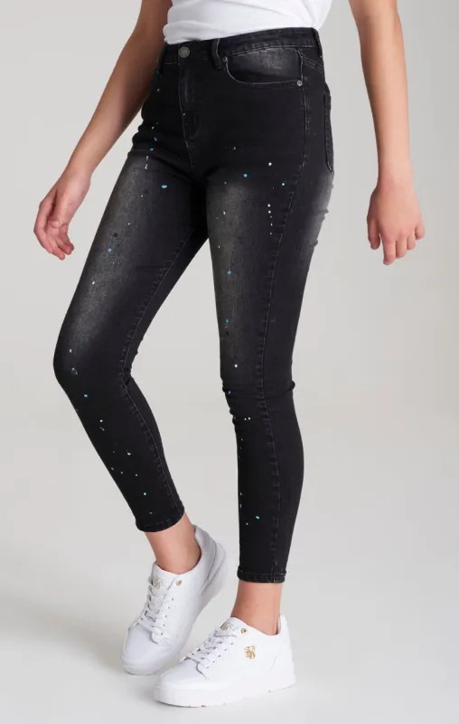Girls Black Paint Splatter Skinny Denim Jean sold by Siksilk