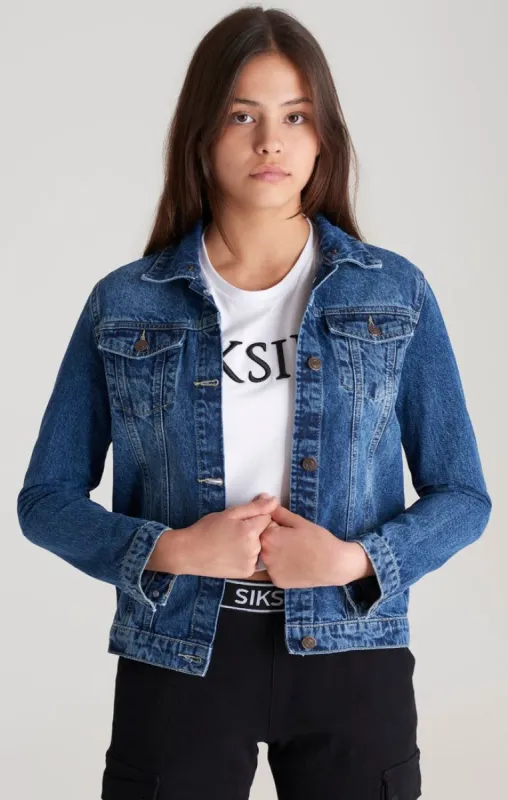 Girls Midstone Denim Hooded Jacket sold by Siksilk