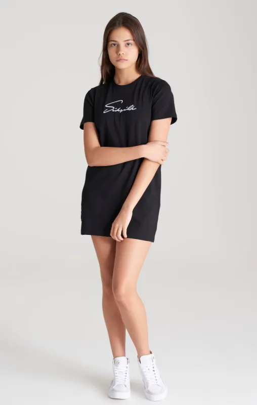 Girls Black Signature T-Shirt Dress sold by Siksilk
