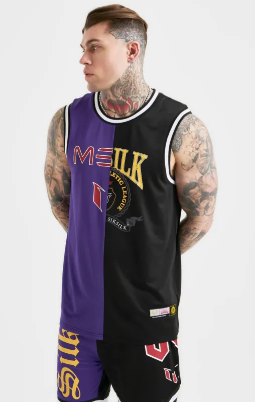 Messi x SikSilk Retro Varsity Vest - Black & Purple sold by Siksilk