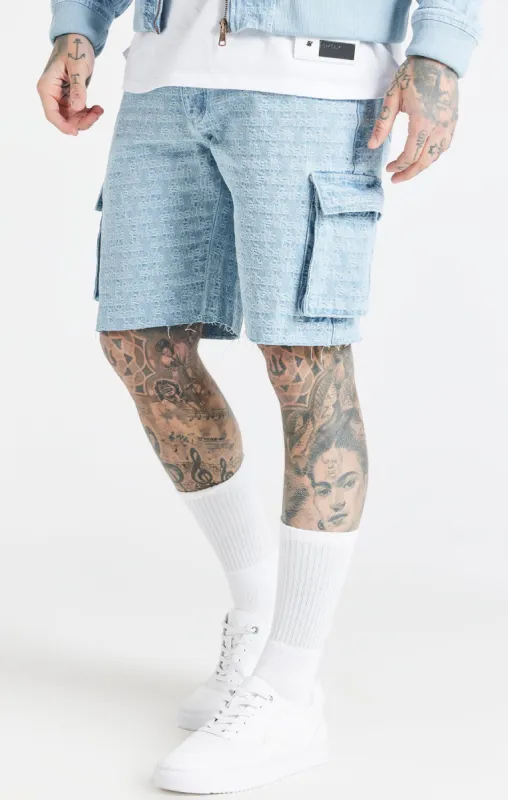 Blue Jacquard Denim Cargo Short sold by Siksilk