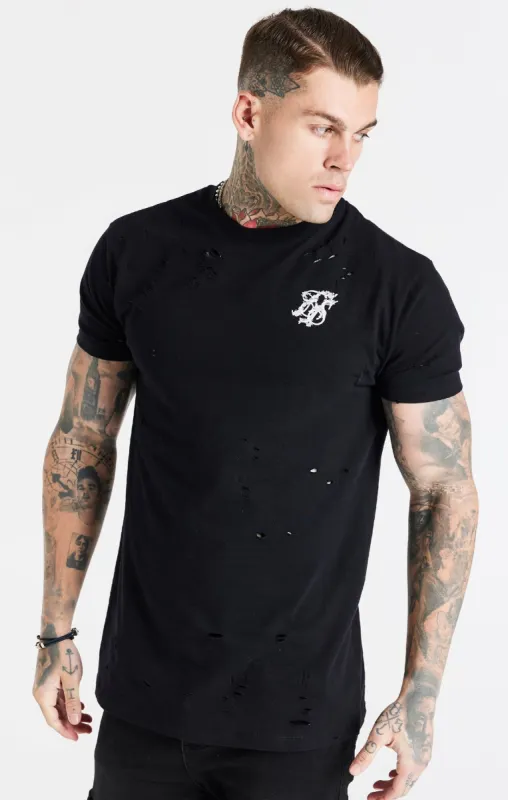 Black Distressed Floral Muscle Fit T-Shirt sold by Siksilk