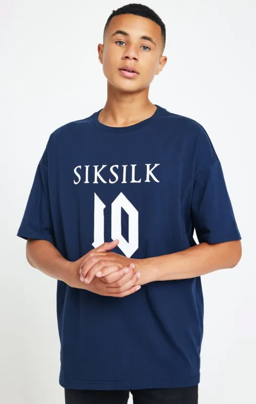Messi X SikSilk Oversized Logo Tee - Navy sold by Siksilk