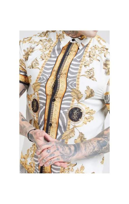SikSilk High Collar Resort Shirt - Ocean Off White sold by Siksilk