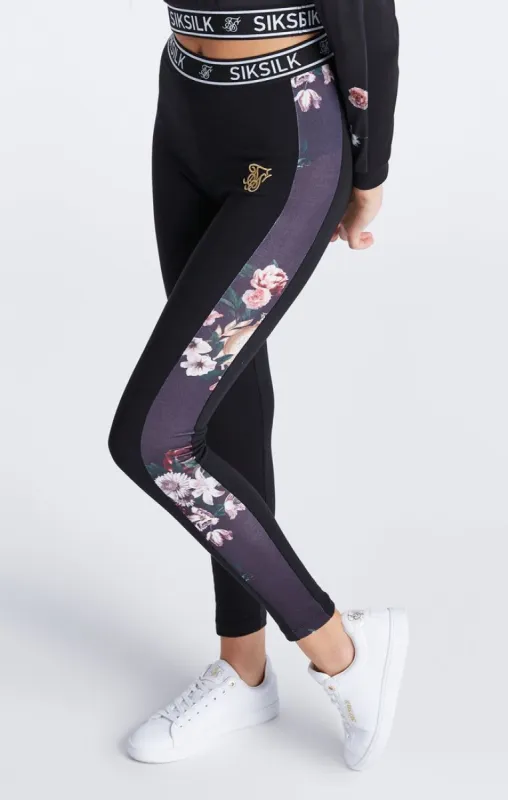 Girls Black Floral Panel Legging sold by Siksilk