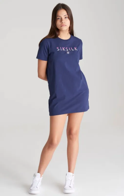 Girls Navy Fade Logo T-Shirt Dress sold by Siksilk
