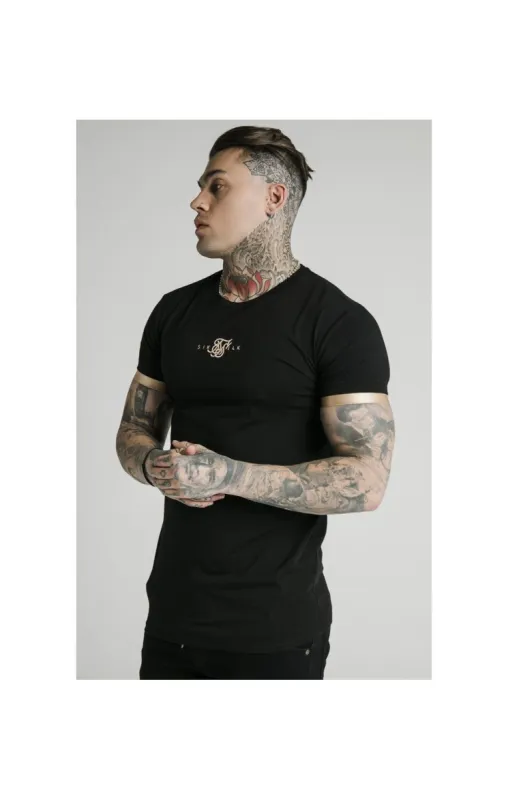 SikSilk S/S Inset Cuff Gym Tee – Black & Gold sold by Siksilk