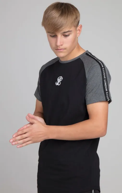 Boys Illusive Black Taped Raglan T-Shirt sold by Siksilk