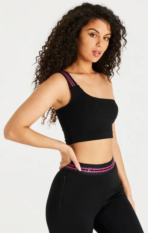 Black Tape One Shoulder Crop Bralette sold by Siksilk