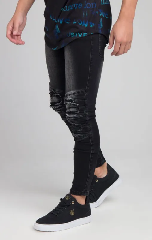 Boys Illusive Black Biker Denim Jean sold by Siksilk