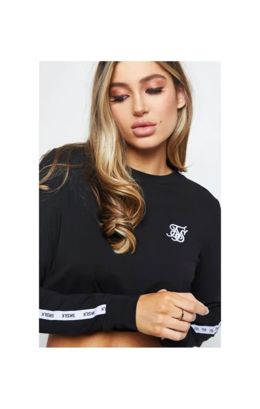SikSilk Duality Long Sleeve Crop Tee - Black sold by Siksilk