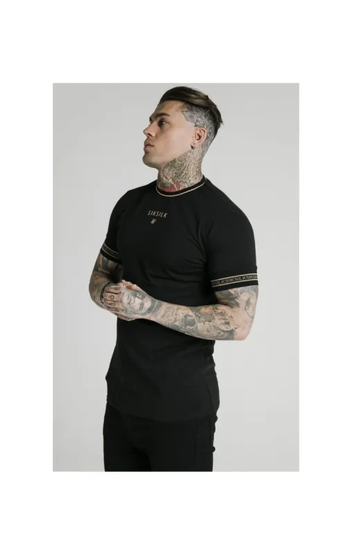 SikSilk Element Straight Hem Gym Tee – Black & Gold sold by Siksilk