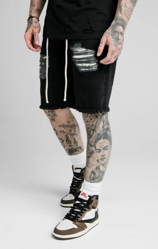 Black Floral Relaxed Denim Short sold by Siksilk
