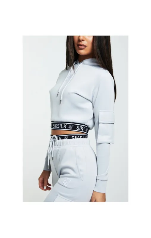 SikSilk Cargo Poly Cropped Hoodie – Grey & White sold by Siksilk