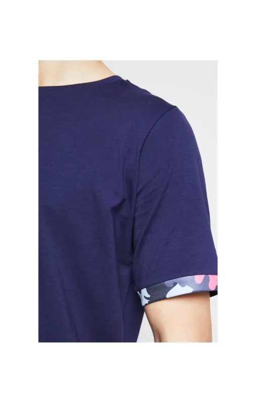 Illusive London Contrast Cuff Tee – Navy & Neon Pink Camo sold by Siksilk