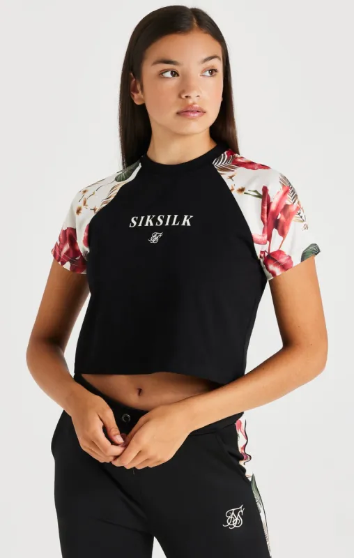 SikSilk Retro Tropics Crop Tee - Black sold by Siksilk