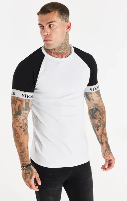White Elastic Cuff Raglan T-Shirt sold by Siksilk