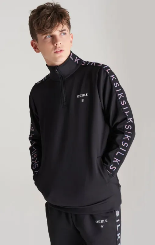 Boys Black Taped 1/4 Zip Funnel Neck sold by Siksilk