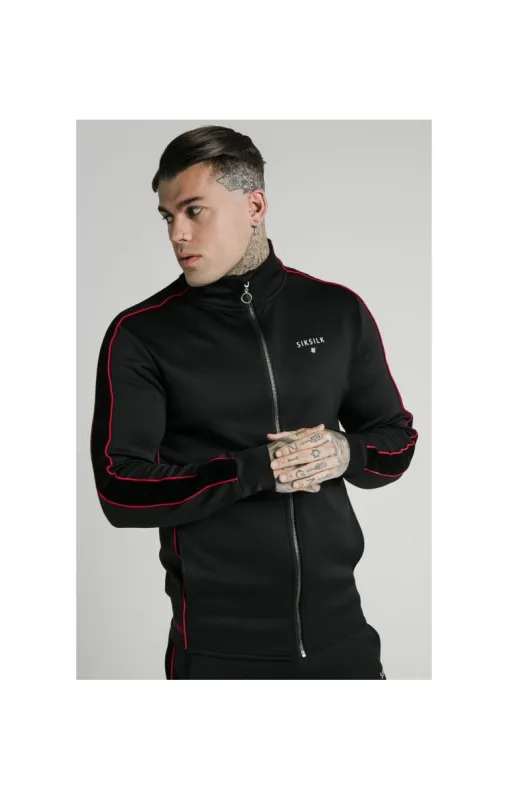 SikSilk Zip Through Funnel Neck Hoodie – Black & Red sold by Siksilk