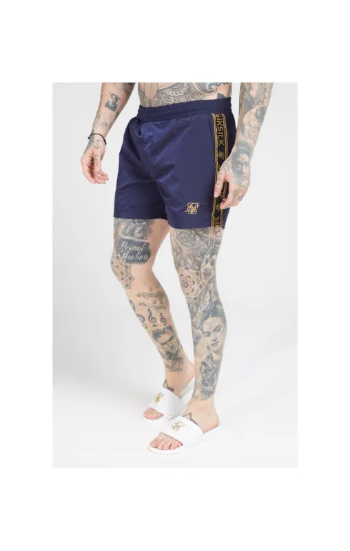 SikSilk Crushed Nylon Tape Shorts – Navy & Gold sold by Siksilk
