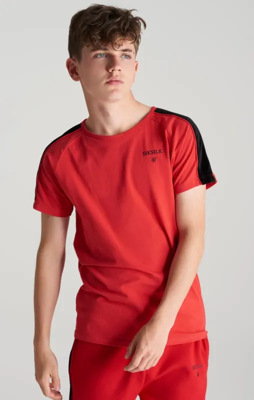 Boys Red Raglan Panelled T-Shirt sold by Siksilk