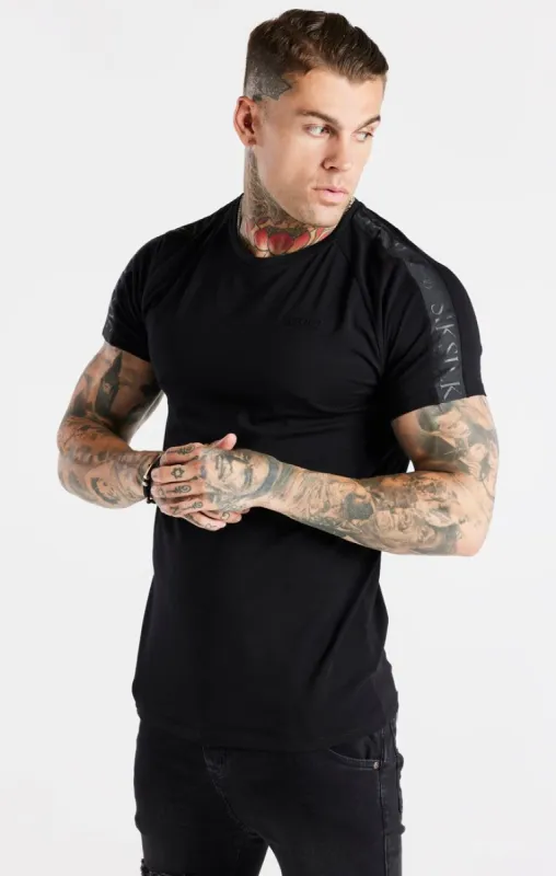 Black Raglan Tape Muscle Fit T-Shirt sold by Siksilk