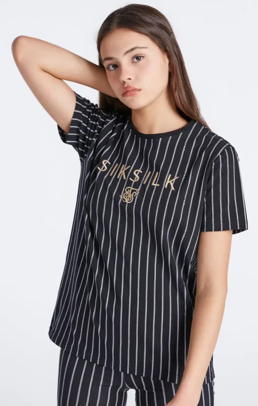 Girls Black Baseball Stripe Boyfriend T-Shirt sold by Siksilk