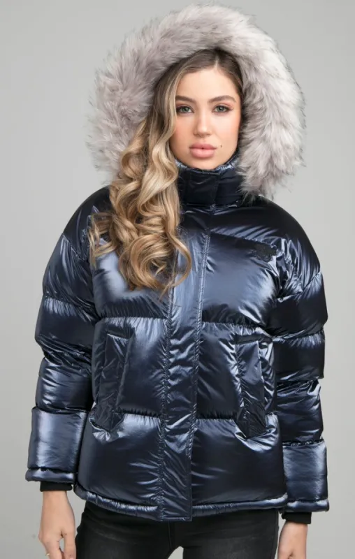 SikSilk Fur Padded Jacket - Navy sold by Siksilk
