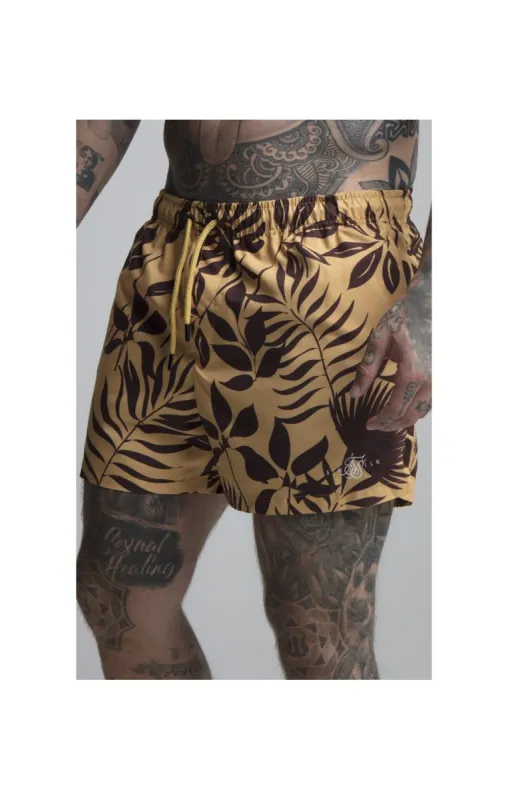 SikSilk Leaf Print Swim Shorts - Yellow & Brown sold by Siksilk