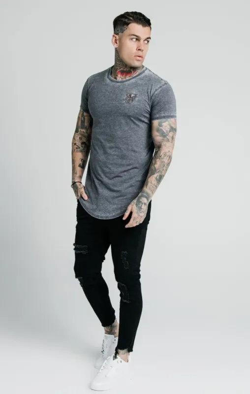 SikSilk S/S Burn Out Roll Sleeve Tee - Grey sold by Siksilk
