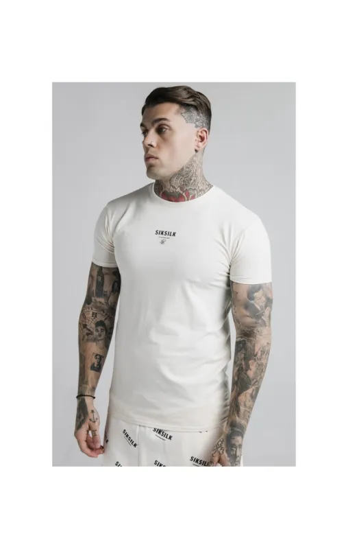 SikSilk Central Logo Print Gym Tee - Off White sold by Siksilk
