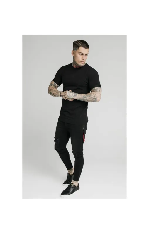 SikSilk Inset Elastic Cuff Gym Tee – Black sold by Siksilk