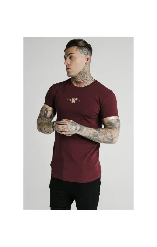 SikSilk S/S Inset Cuff Gym Tee – Burgundy & Gold sold by Siksilk