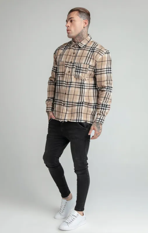 Brown Distressed Check Shirt sold by Siksilk