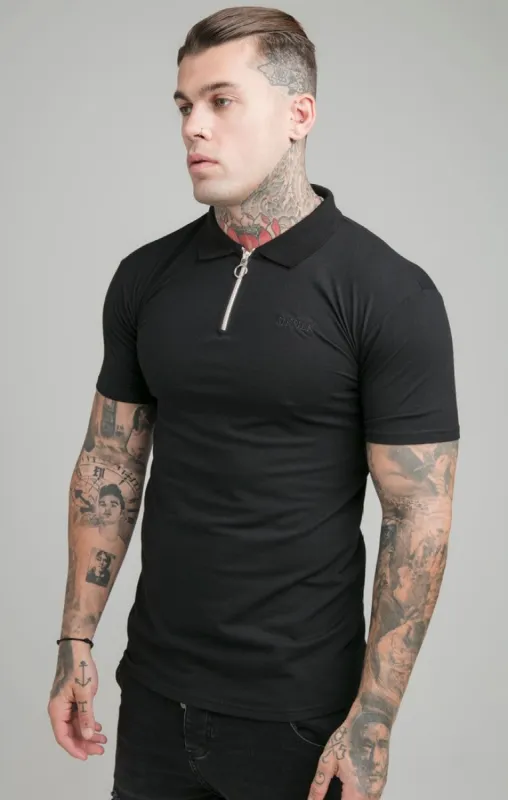 Black Opulent Zip Polo Shirt made by Siksilk