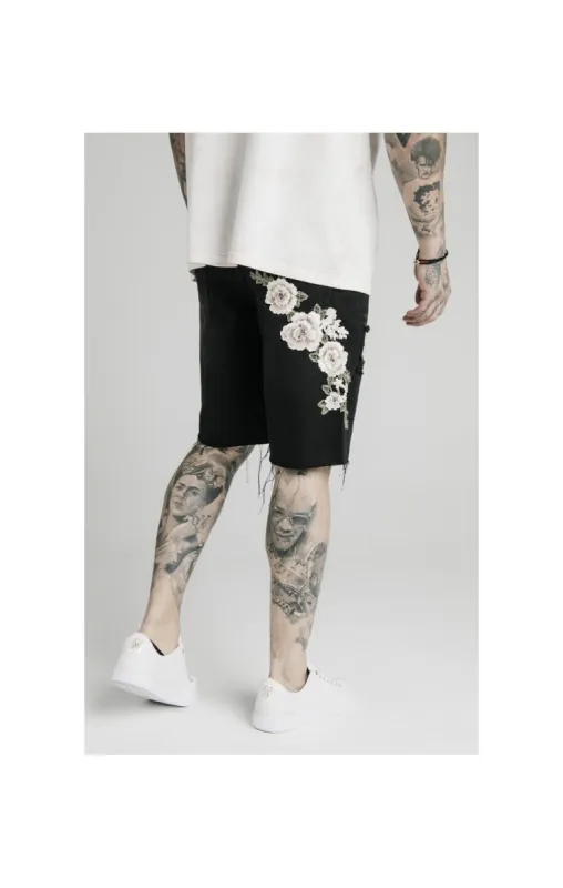 SikSilk Loose Fit Denim Shorts - Washed Black sold by Siksilk