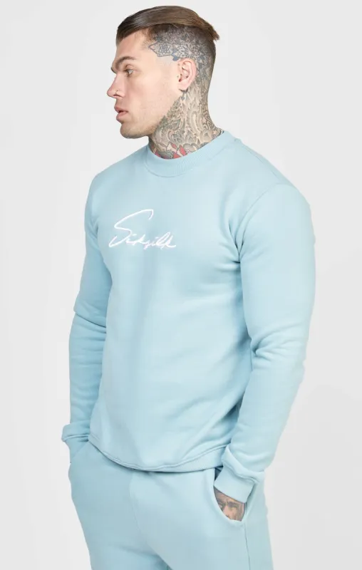 Blue Script Embroidery Sweatshirt sold by Siksilk