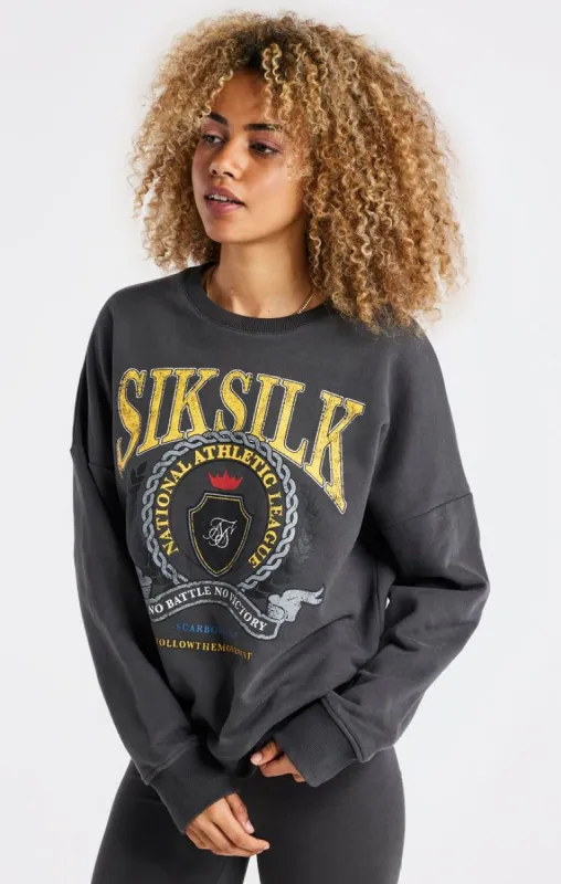 SikSilk Varsity Oversize Sweatshirt - Washed Grey sold by Siksilk