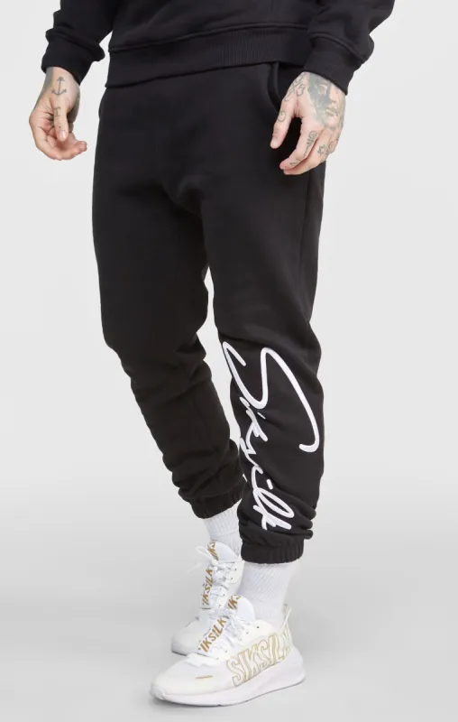Black Script Embroidery Jogger sold by Siksilk
