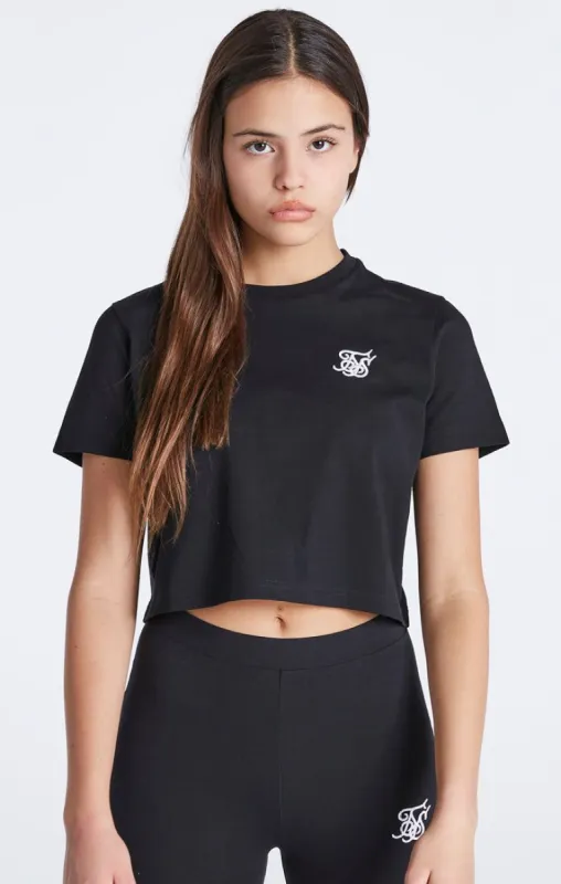 Girls Black Essentials Cropped T-Shirt sold by Siksilk