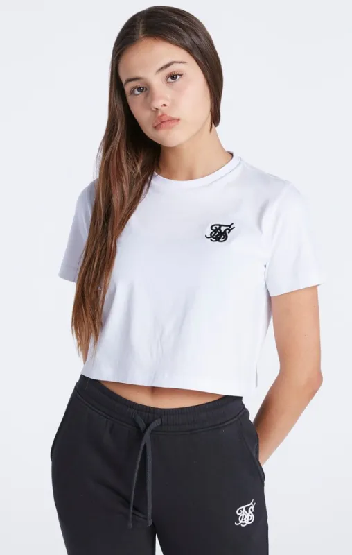 Girls White Essentials Cropped T-Shirt sold by Siksilk